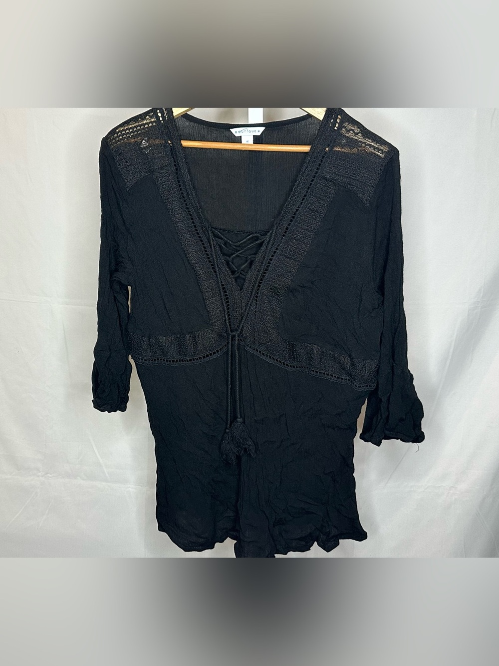 Boutique Black Lace-Up Tunic Top